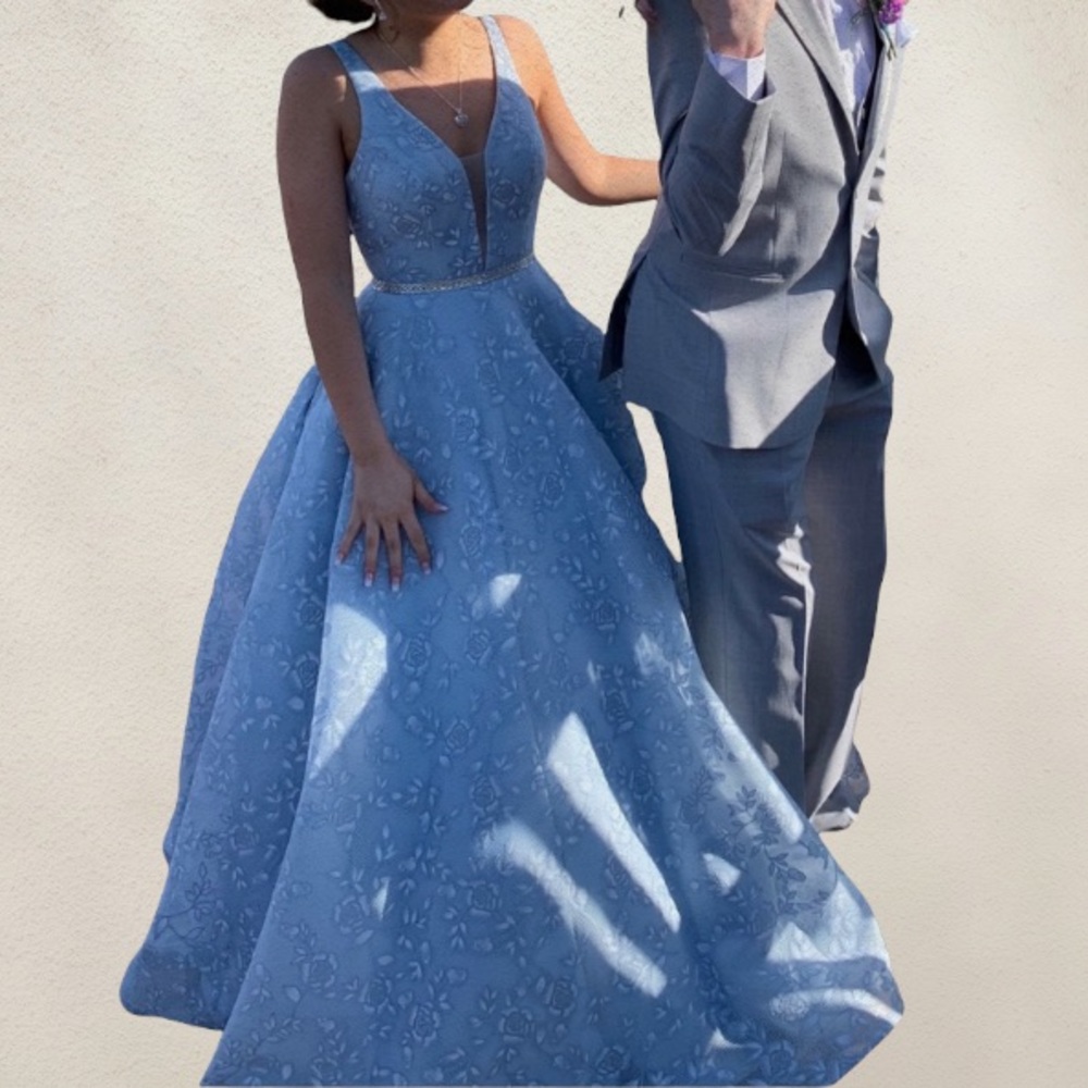 Baby Blue pastel floral glitter prom dress